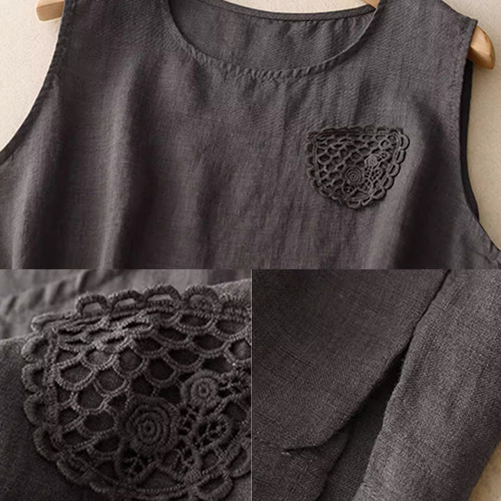 Gilet da donna senza maniche con scollo rotondo e ricamo a tinta unita , Buddha Stones, stile casual e patchwork. - image 18