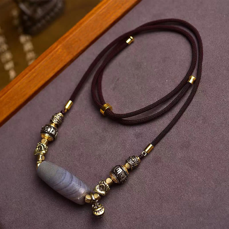 Ciondolo con collana di protezione Om Mani Padme Hum con Buddha Stones Tibet Dzi - Perlina Dzi - image 1