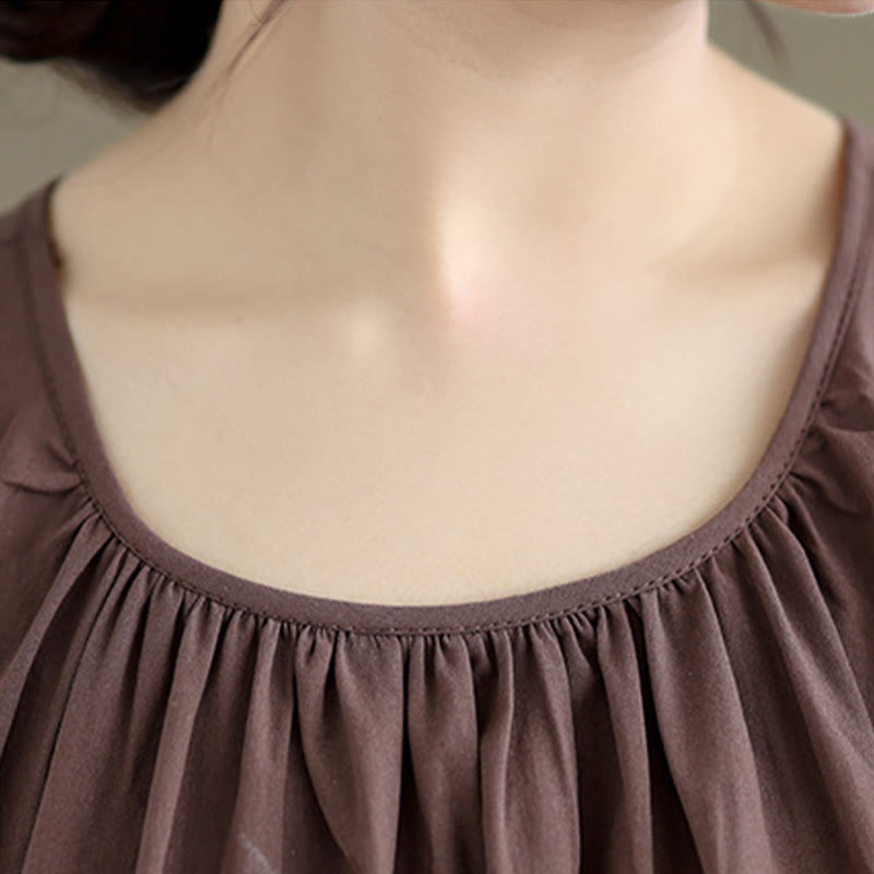 Canotta da donna in cotone e lino con scollo a giro, motivo artistico estivo, tinta unita, motivo Buddha Stones - image 5