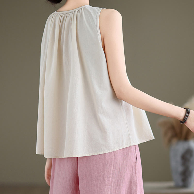 Canotta da donna in cotone e lino con scollo a giro, motivo artistico estivo, tinta unita, motivo Buddha Stones - image 18