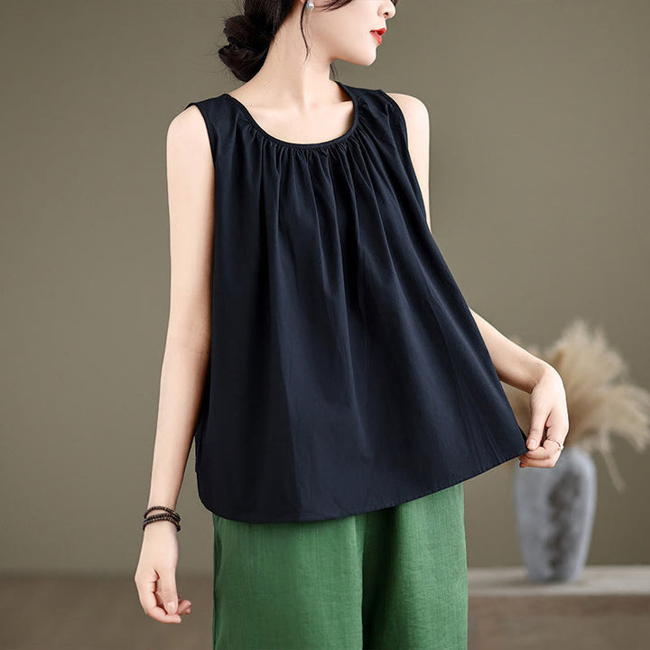 Canotta da donna in cotone e lino con scollo a giro, motivo artistico estivo, tinta unita, motivo Buddha Stones - Nero - US12, UK/AU16, EU44 (2XL) - image 10