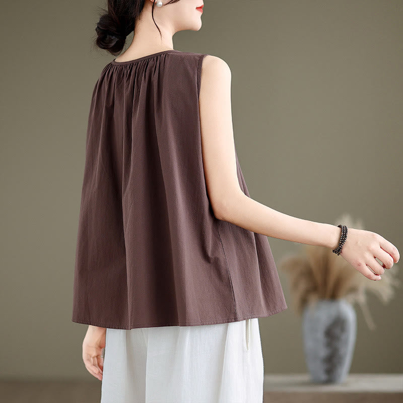 Canotta da donna in cotone e lino con scollo a giro, motivo artistico estivo, tinta unita, motivo Buddha Stones - image 3