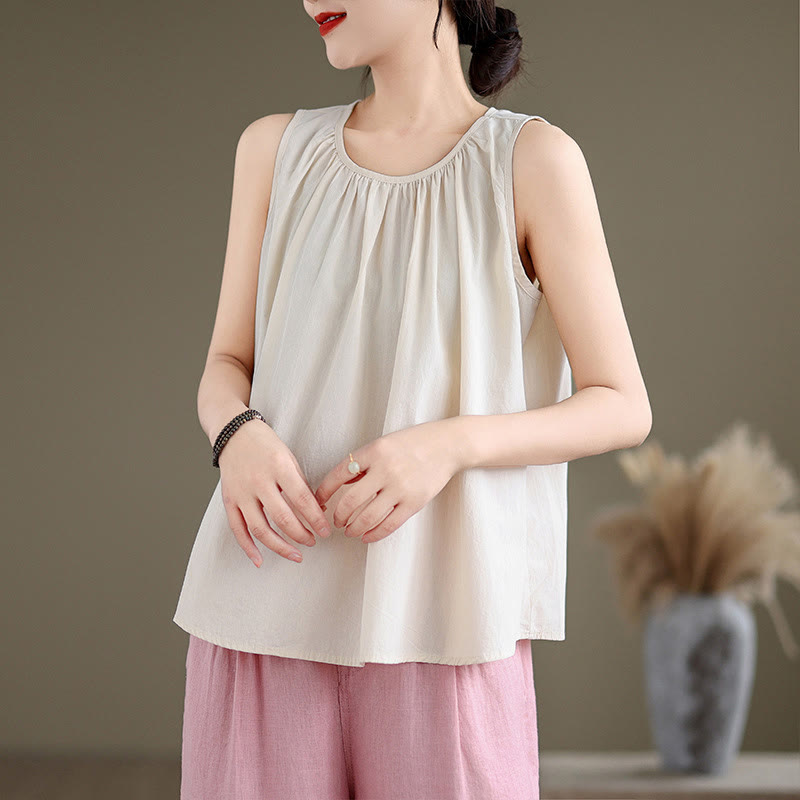 Canotta da donna in cotone e lino con scollo a giro, motivo artistico estivo, tinta unita, motivo Buddha Stones - Beige - US12, UK/AU16, EU44 (2XL) - image 15