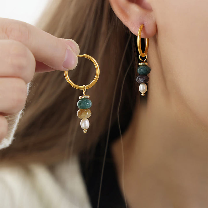 Orecchini in acciaio al titanio con perle di agata rossa naturale, design in pietra tibetana Marnyi di Buddha Stones