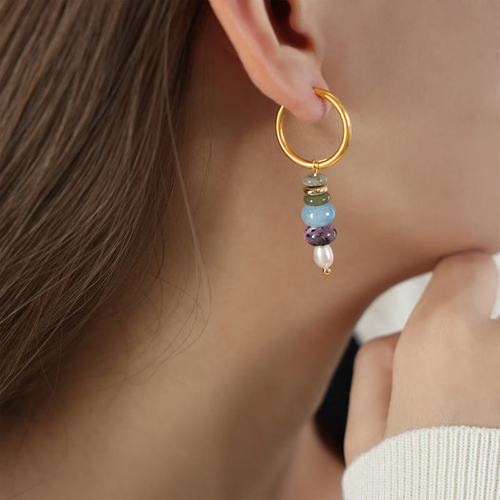 Orecchini in acciaio al titanio con perle di agata rossa naturale, design in pietra tibetana Marnyi di Buddha Stones