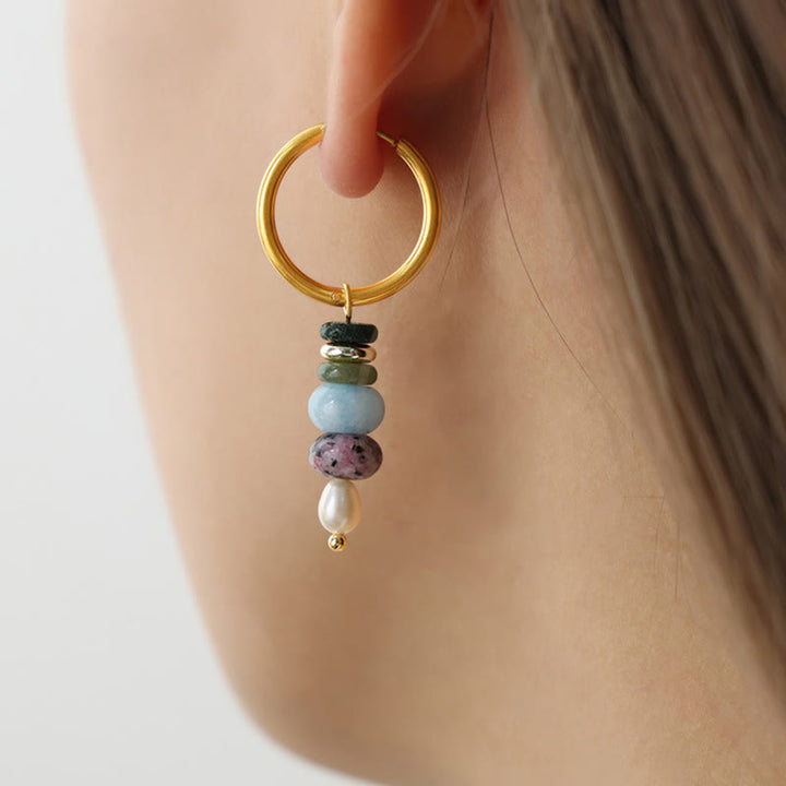 Orecchini in acciaio al titanio con perle di agata rossa naturale, design in pietra tibetana Marnyi di Buddha Stones