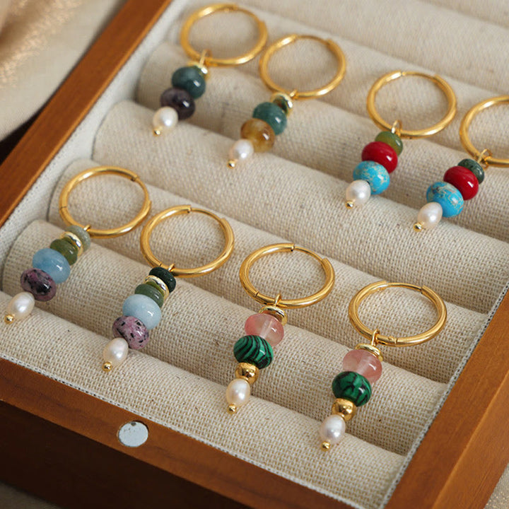 Orecchini in acciaio al titanio con perle di agata rossa naturale, design in pietra tibetana Marnyi di Buddha Stones