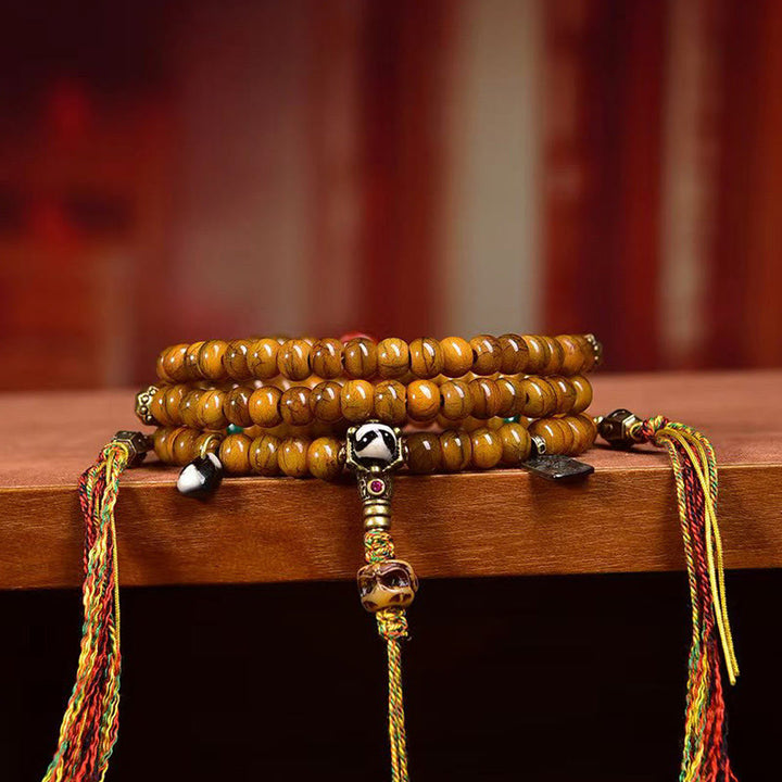 Buddha Stones Tibetano 108 Perle Perle d'Osso Perle Dzi Mala per Tenere Lontani gli Spiriti Maligni