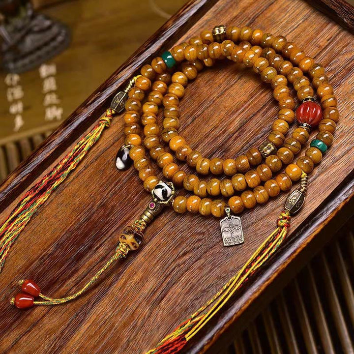 Buddha Stones Tibetano 108 Perle Perle d'Osso Perle Dzi Mala per Tenere Lontani gli Spiriti Maligni