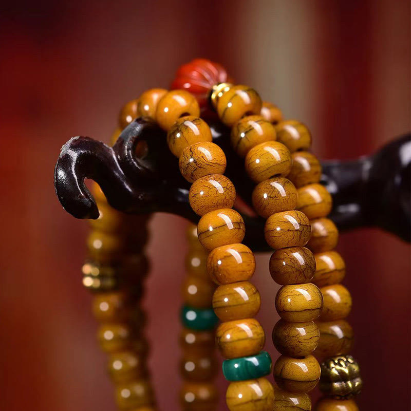 Buddha Stones Tibetano 108 Perle Perle d'Osso Perle Dzi Mala per Tenere Lontani gli Spiriti Maligni
