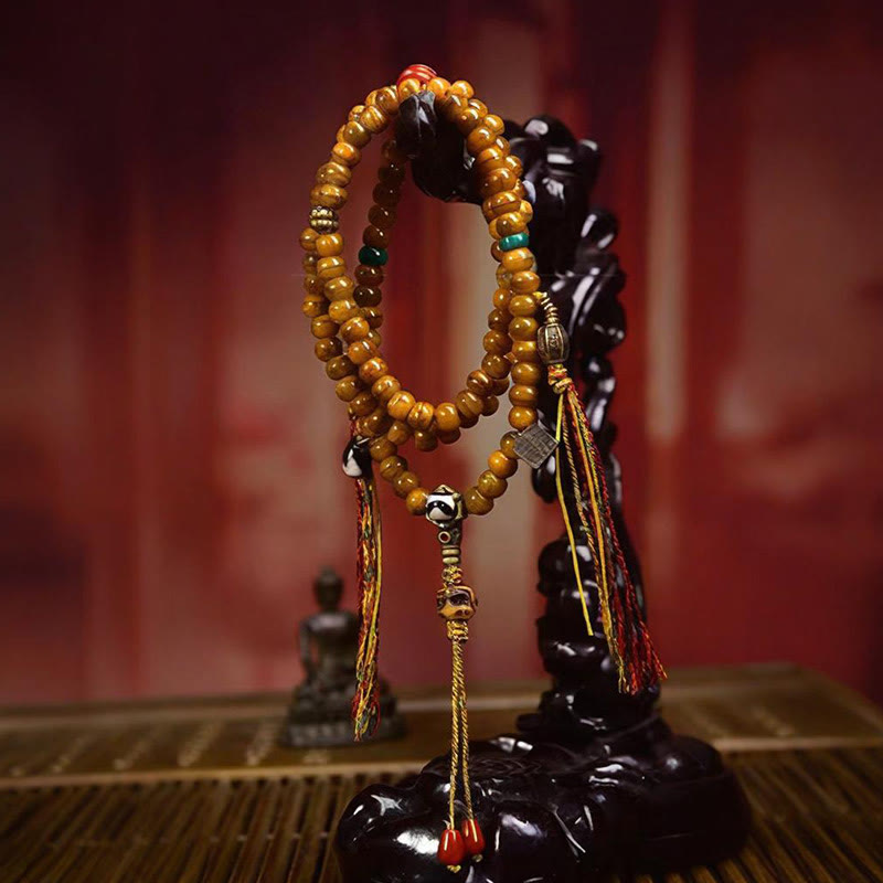 Buddha Stones Tibetano 108 Perle Perle d'Osso Perle Dzi Mala per Tenere Lontani gli Spiriti Maligni
