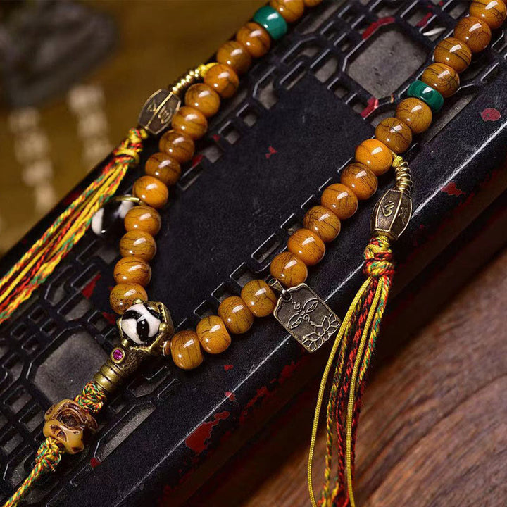 Buddha Stones Tibetano 108 Perle Perle d'Osso Perle Dzi Mala per Tenere Lontani gli Spiriti Maligni