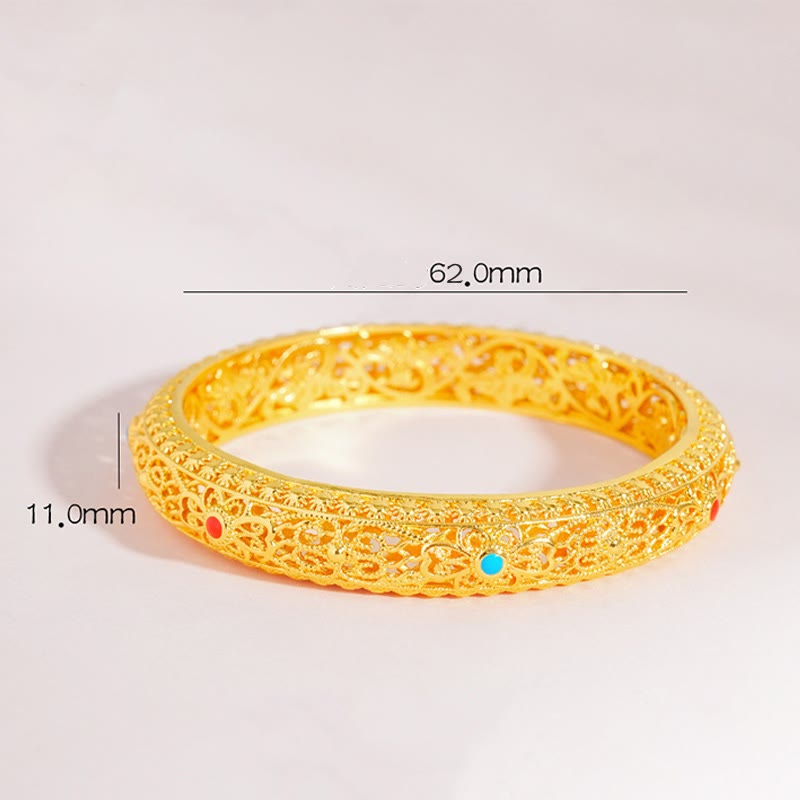 Braccialetto portafortuna con motivo a vite e fiori in rame placcato oro Buddha Stones, 2,44 pollici (62 mm)