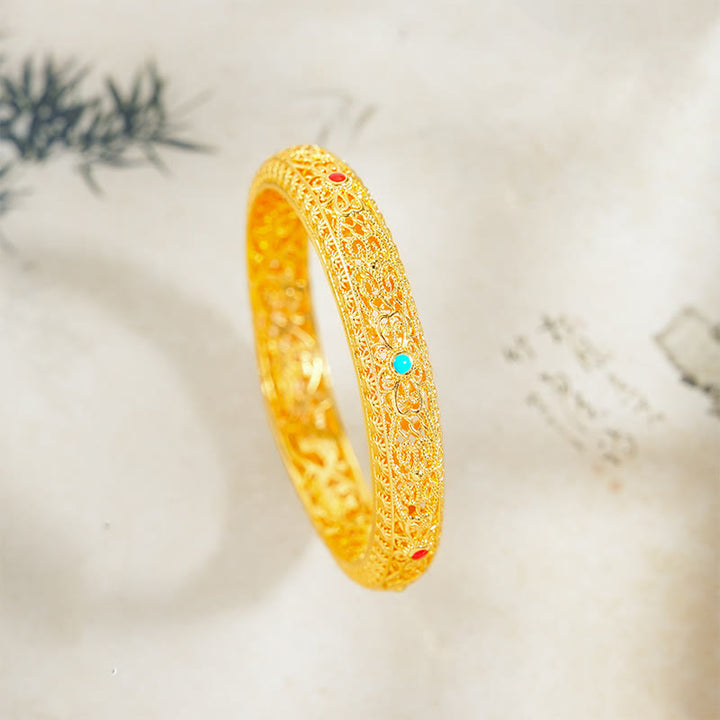 Braccialetto portafortuna con motivo a vite e fiori in rame placcato oro Buddha Stones, 2,44 pollici (62 mm)