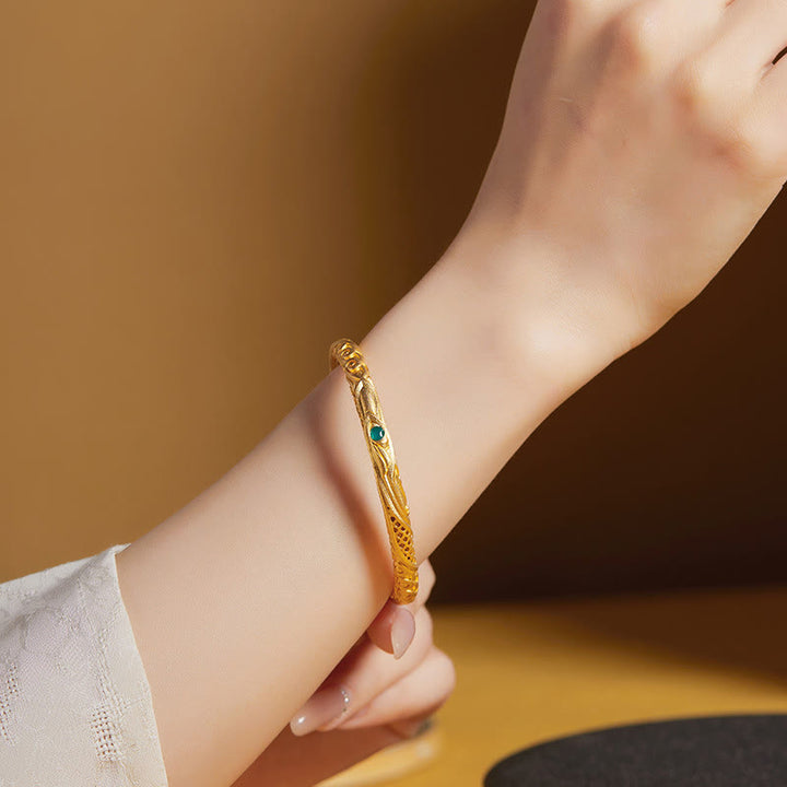 Braccialetto di benedizione con design a forma di fiore cavo dorato in argento sterling 999 Buddha Stones - image 4