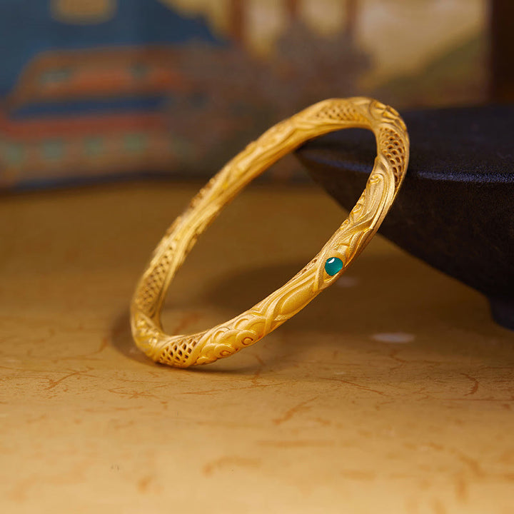 Braccialetto di benedizione con design a forma di fiore cavo dorato in argento sterling 999 Buddha Stones - 59 millimetri - image 0