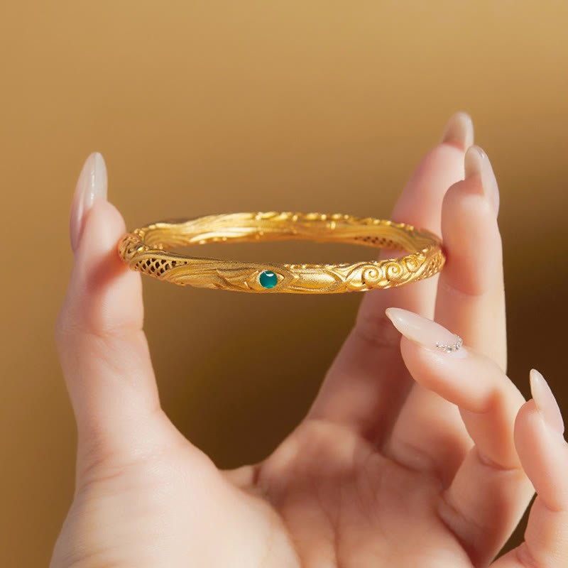 Braccialetto di benedizione con design a forma di fiore cavo dorato in argento sterling 999 Buddha Stones - image 3