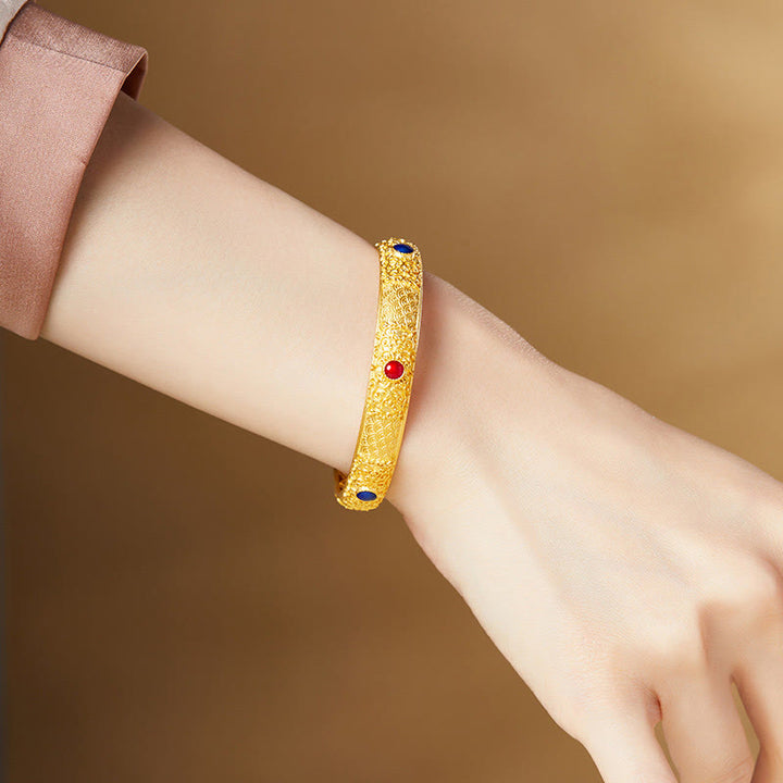 Bracciale rigido di protezione Buddha Stones in argento sterling 925 con nuvole di buon auspicio dorate, design cavo, 56 mm - image 4