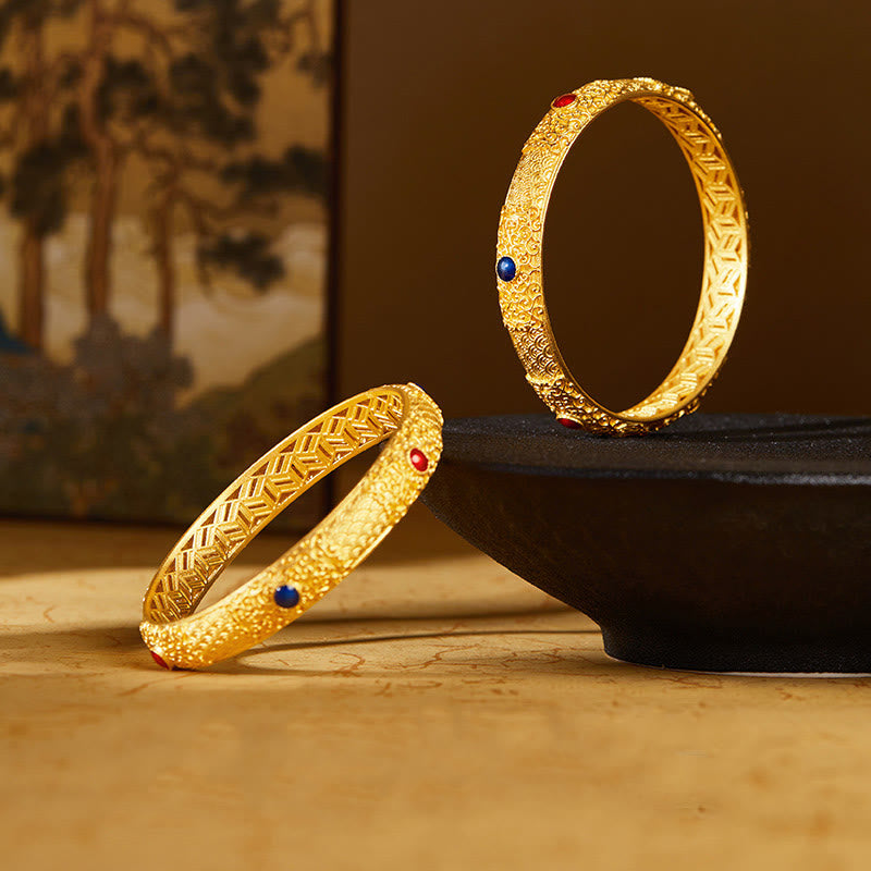 Bracciale rigido di protezione Buddha Stones in argento sterling 925 con nuvole di buon auspicio dorate, design cavo, 56 mm - image 7