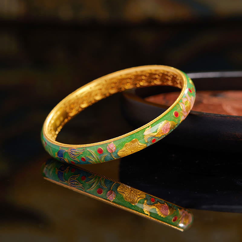 Bracciale Buddha Stones in argento sterling 999 con motivo a pesce koi e loto cavo, 58 mm. - image 1