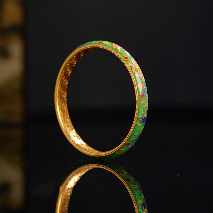 Bracciale Buddha Stones in argento sterling 999 con motivo a pesce koi e loto cavo, 58 mm. - image 2