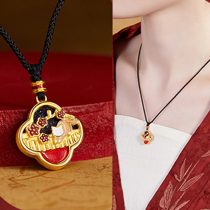 Collana con ciondolo a forma di quadrifoglio con fiore di prugna in argento sterling 925, motivo: Buddha Stones - image 8