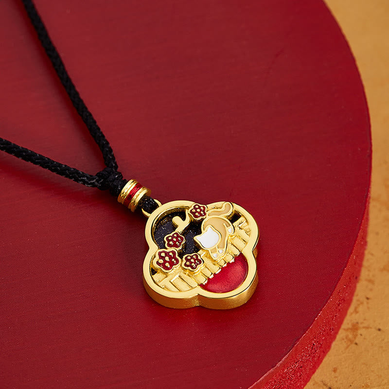 Collana con ciondolo a forma di quadrifoglio con fiore di prugna in argento sterling 925, motivo: Buddha Stones - image 1