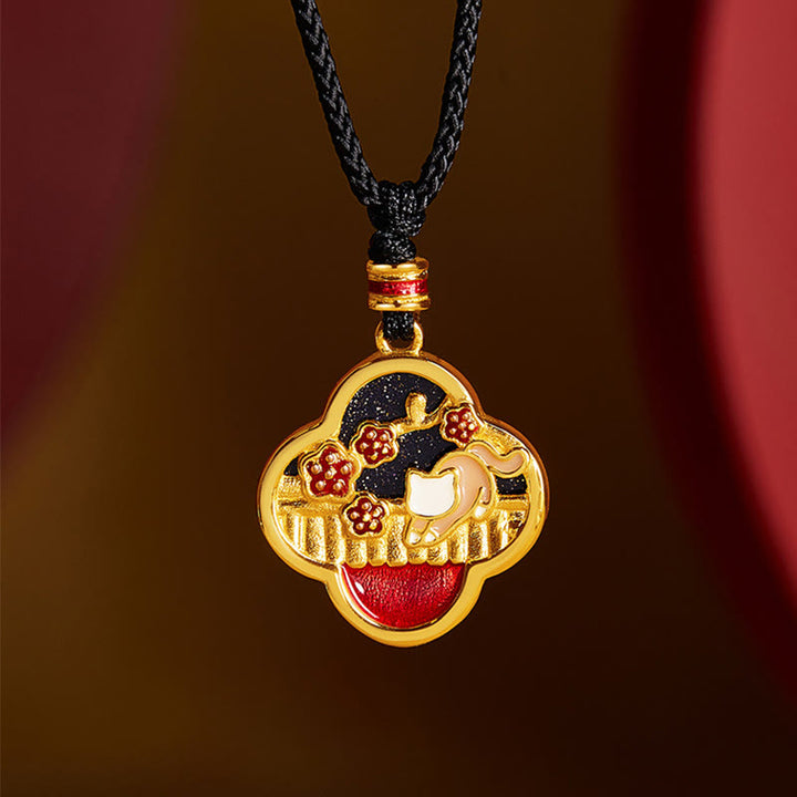 Collana con ciondolo a forma di quadrifoglio con fiore di prugna in argento sterling 925, motivo: Buddha Stones - Argento Sterling 925 - image 0