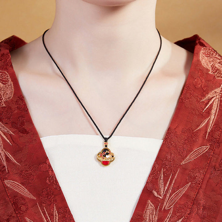 Collana con ciondolo a forma di quadrifoglio con fiore di prugna in argento sterling 925, motivo: Buddha Stones - image 7