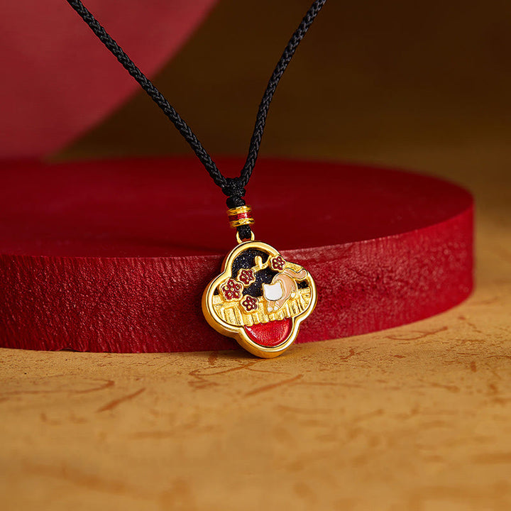 Collana con ciondolo a forma di quadrifoglio con fiore di prugna in argento sterling 925, motivo: Buddha Stones - image 3