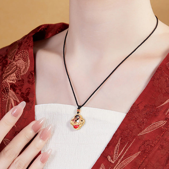 Collana con ciondolo a forma di quadrifoglio con fiore di prugna in argento sterling 925, motivo: Buddha Stones - image 8