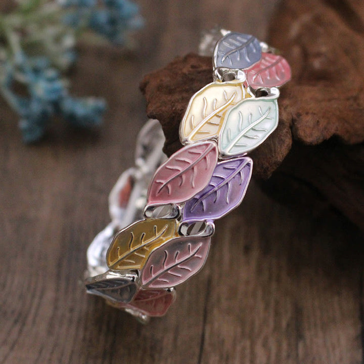 Bracciale elastico in lega con foglie colorate Buddha Stones, portafortuna