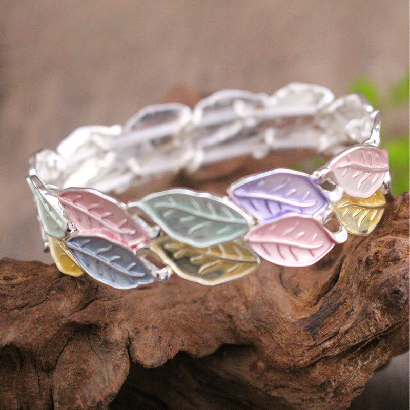 Bracciale elastico in lega con foglie colorate Buddha Stones, portafortuna
