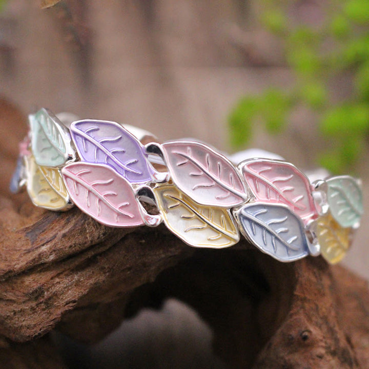 Bracciale elastico in lega con foglie colorate Buddha Stones, portafortuna