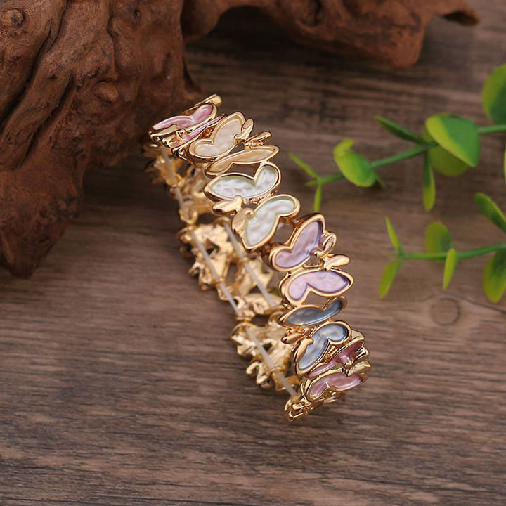 Bracciale elastico in lega con farfalla colorata Buddha Stones