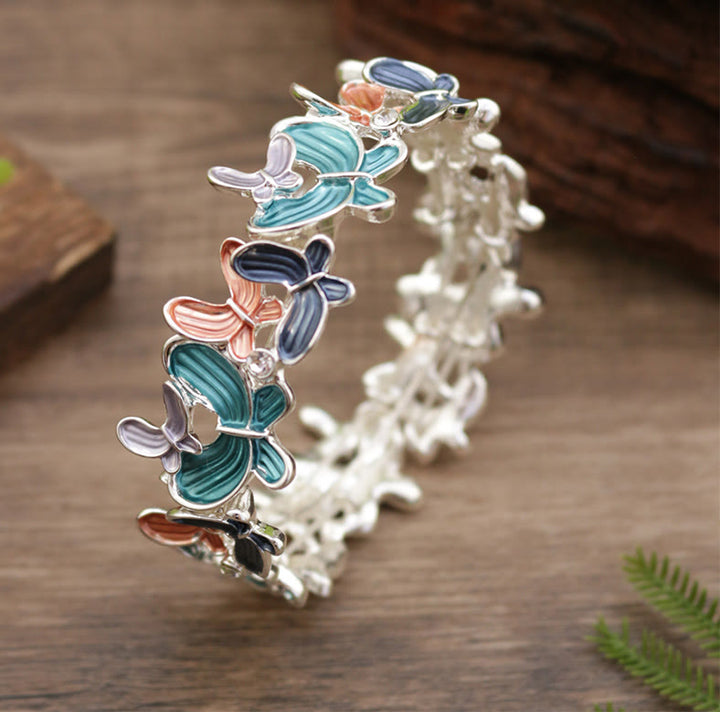Bracciale elastico in lega con farfalla colorata Buddha Stones