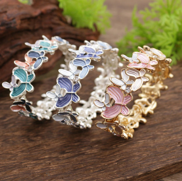 Bracciale elastico in lega con farfalla colorata Buddha Stones