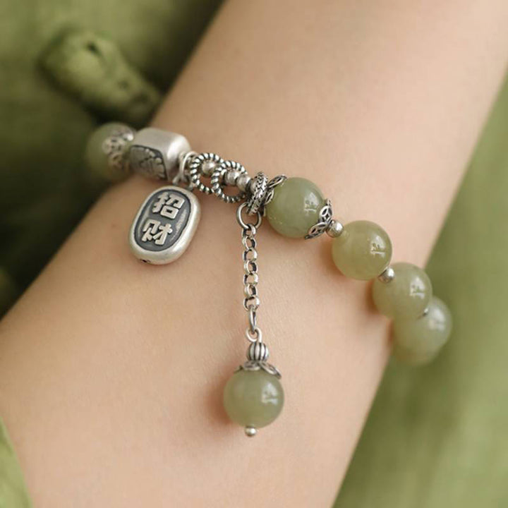 Bracciale della fortuna con perle di giada Hetian in argento sterling 925 Buddha Stones
