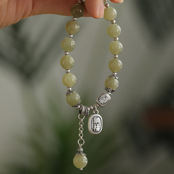 Bracciale della fortuna con perle di giada Hetian in argento sterling 925 Buddha Stones