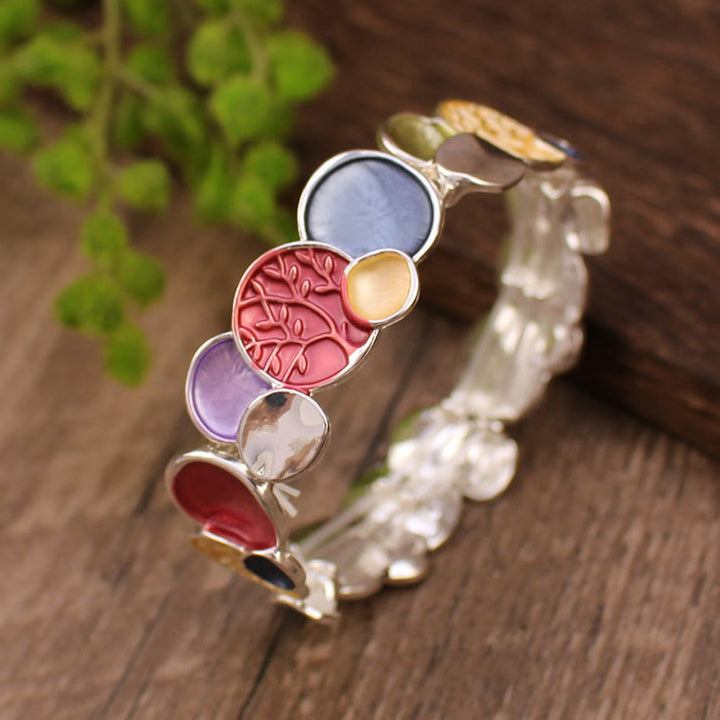 Bracciale elastico in lega di unità con motivo rotondo "L'albero della vita" Buddha Stones