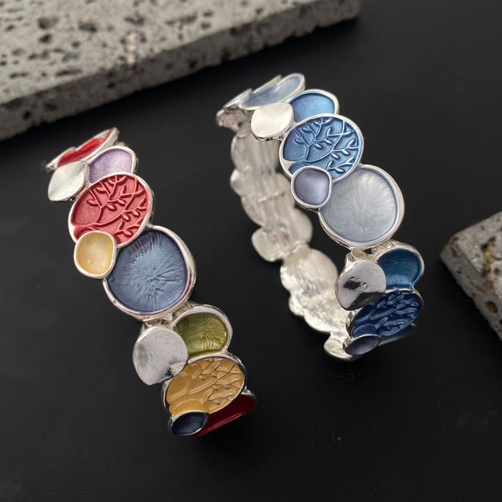 Bracciale elastico in lega di unità con motivo rotondo "L'albero della vita" Buddha Stones