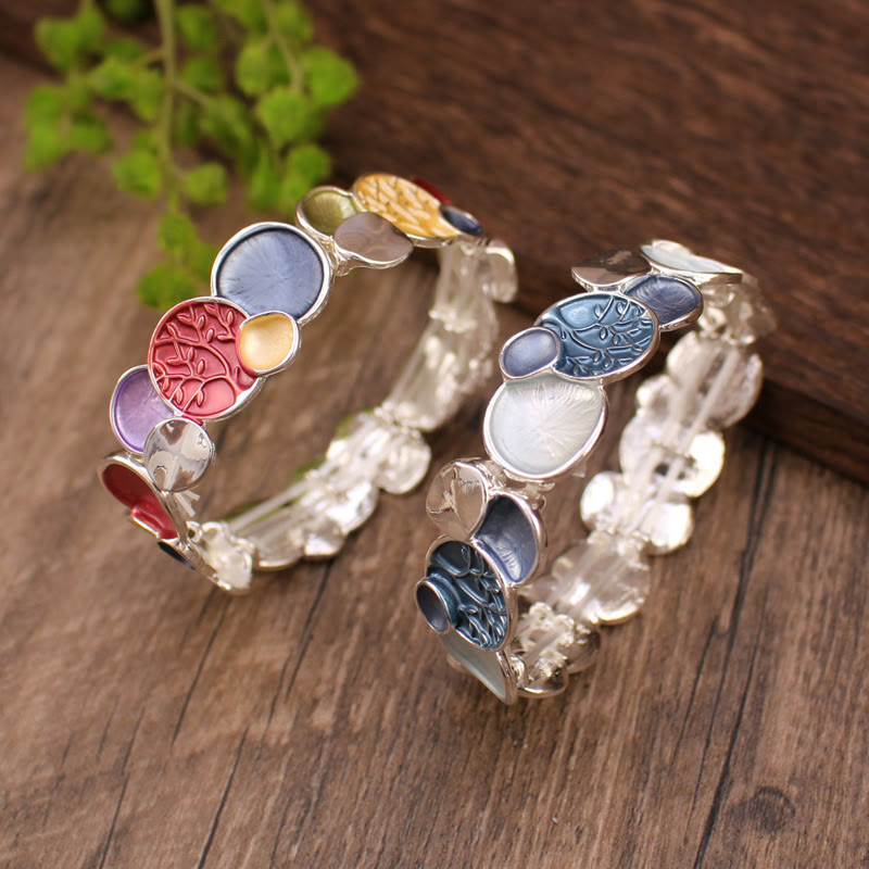 Bracciale elastico in lega di unità con motivo rotondo "L'albero della vita" Buddha Stones