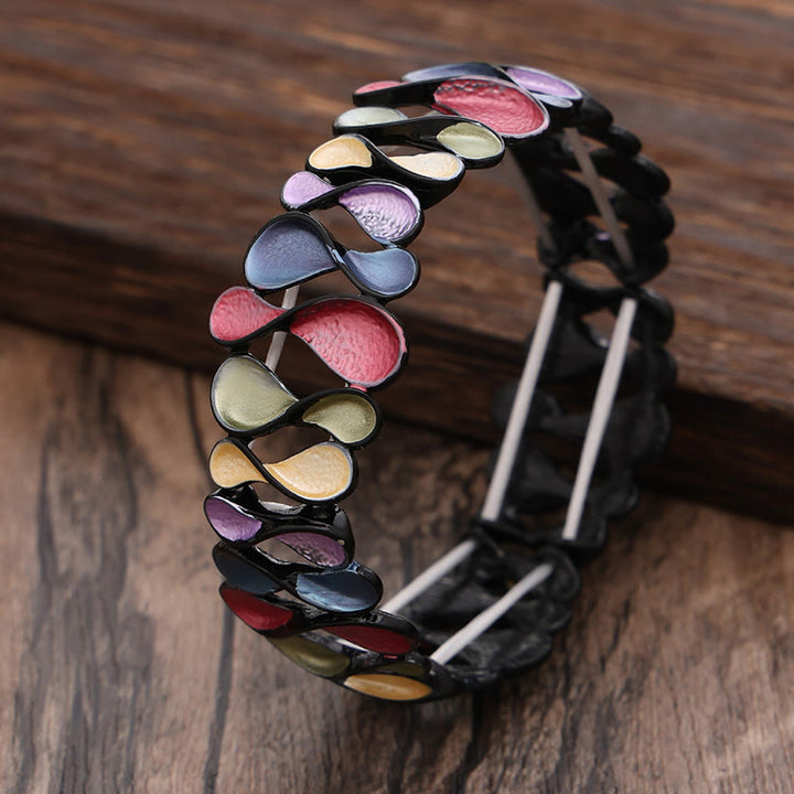 Bracciale elastico in lega a forma di 8 Buddha Stones colorate e cavo geometrico