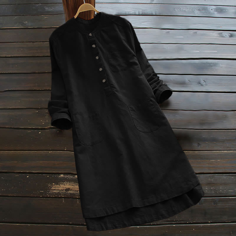 Camicia da donna a maniche lunghe con tasche e bottoni in tinta unita Buddha Stones - Nero - US16, UK/AU20, EU48 (5XL) - image 11