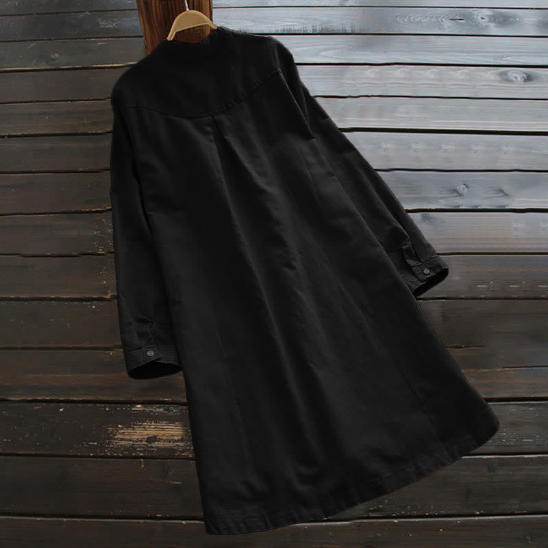 Camicia da donna a maniche lunghe con tasche e bottoni in tinta unita Buddha Stones - image 12