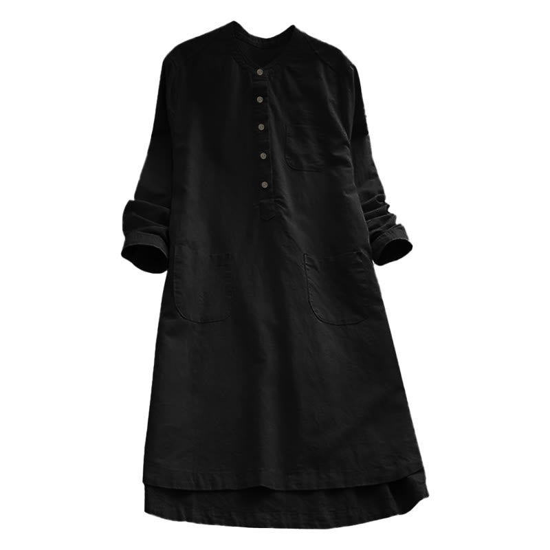 Camicia da donna a maniche lunghe con tasche e bottoni in tinta unita Buddha Stones - image 13