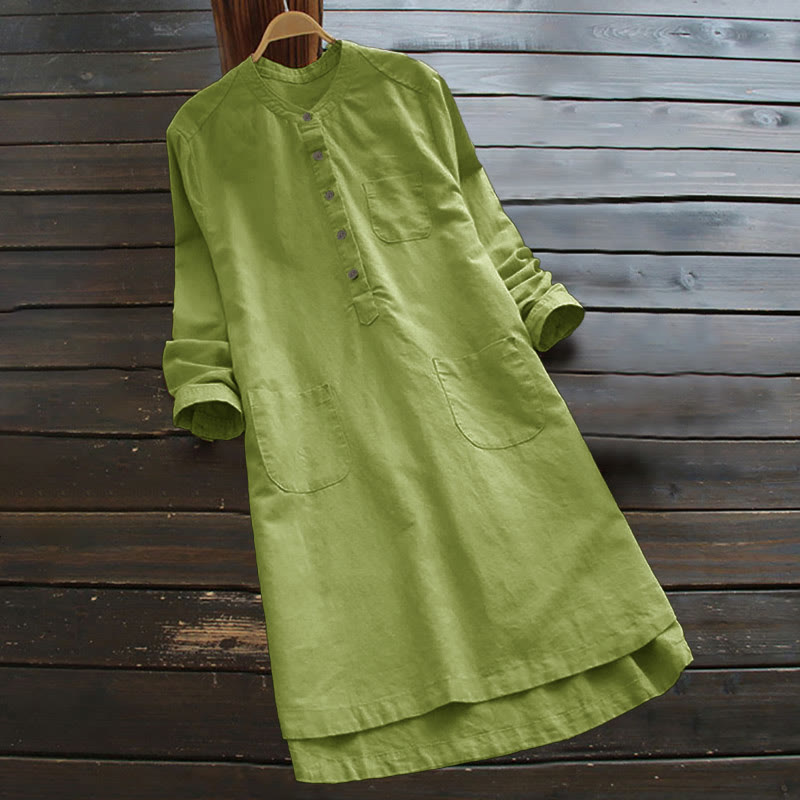 Camicia da donna a maniche lunghe con tasche e bottoni in tinta unita Buddha Stones - GialloVerde - US16, UK/AU20, EU48 (5XL) - image 8