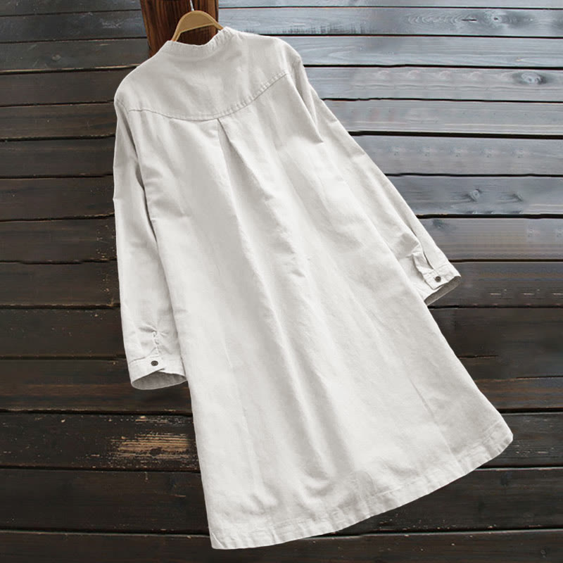 Camicia da donna a maniche lunghe con tasche e bottoni in tinta unita Buddha Stones - image 1