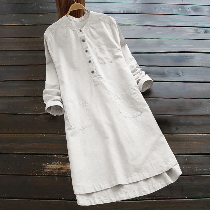 Camicia da donna a maniche lunghe con bottoni e tasche, con Buddha Stones. - Bianco - US16, UK/AU20, EU48 (5XL) - image 0