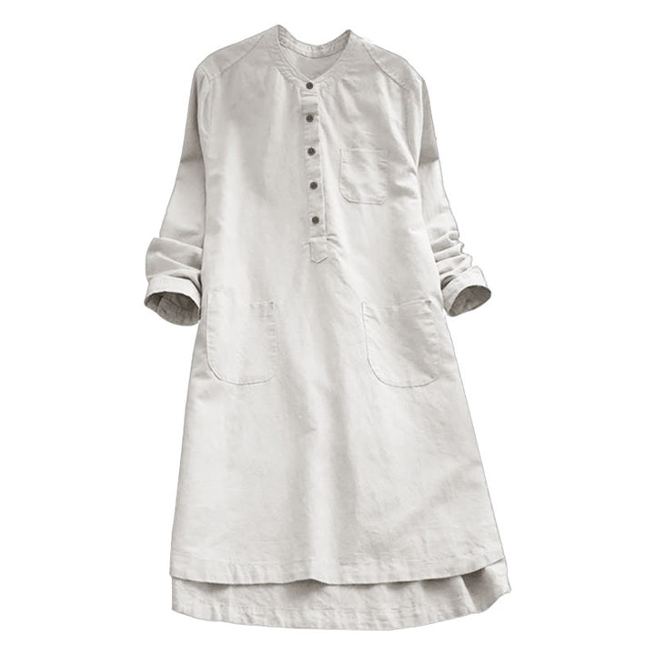 Camicia da donna a maniche lunghe con tasche e bottoni in tinta unita Buddha Stones - image 4
